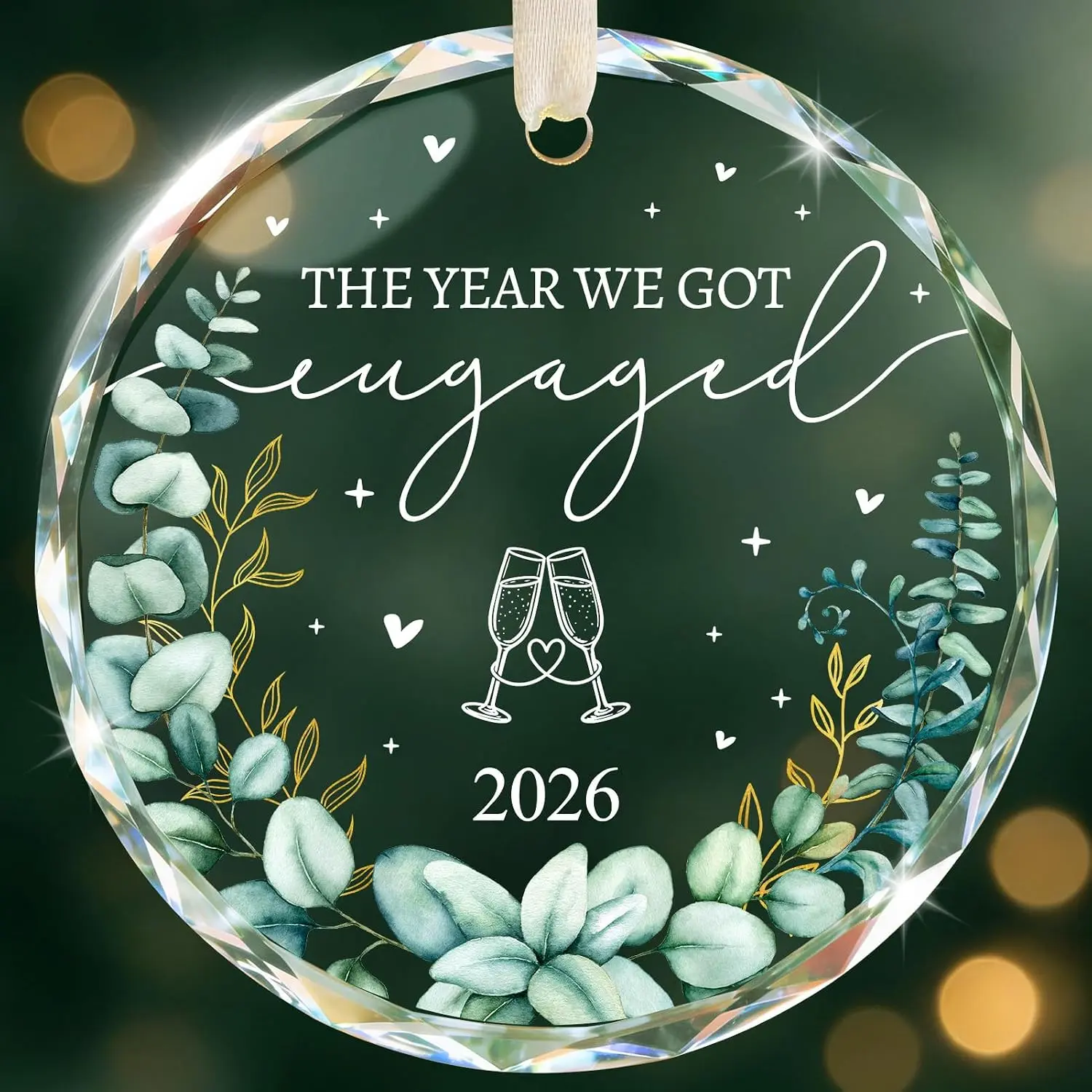 Engagement Ornament 2026,  Glass  for Newly Engaged Couples | Engagement gifts for couples:  glass  with ribbon and  box for first Christmas or party decor.