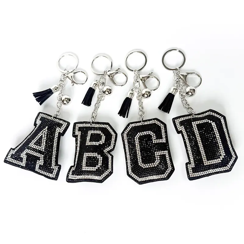 Iris Black Studs Initial Letters Charms Decorative with Keychain Pendant