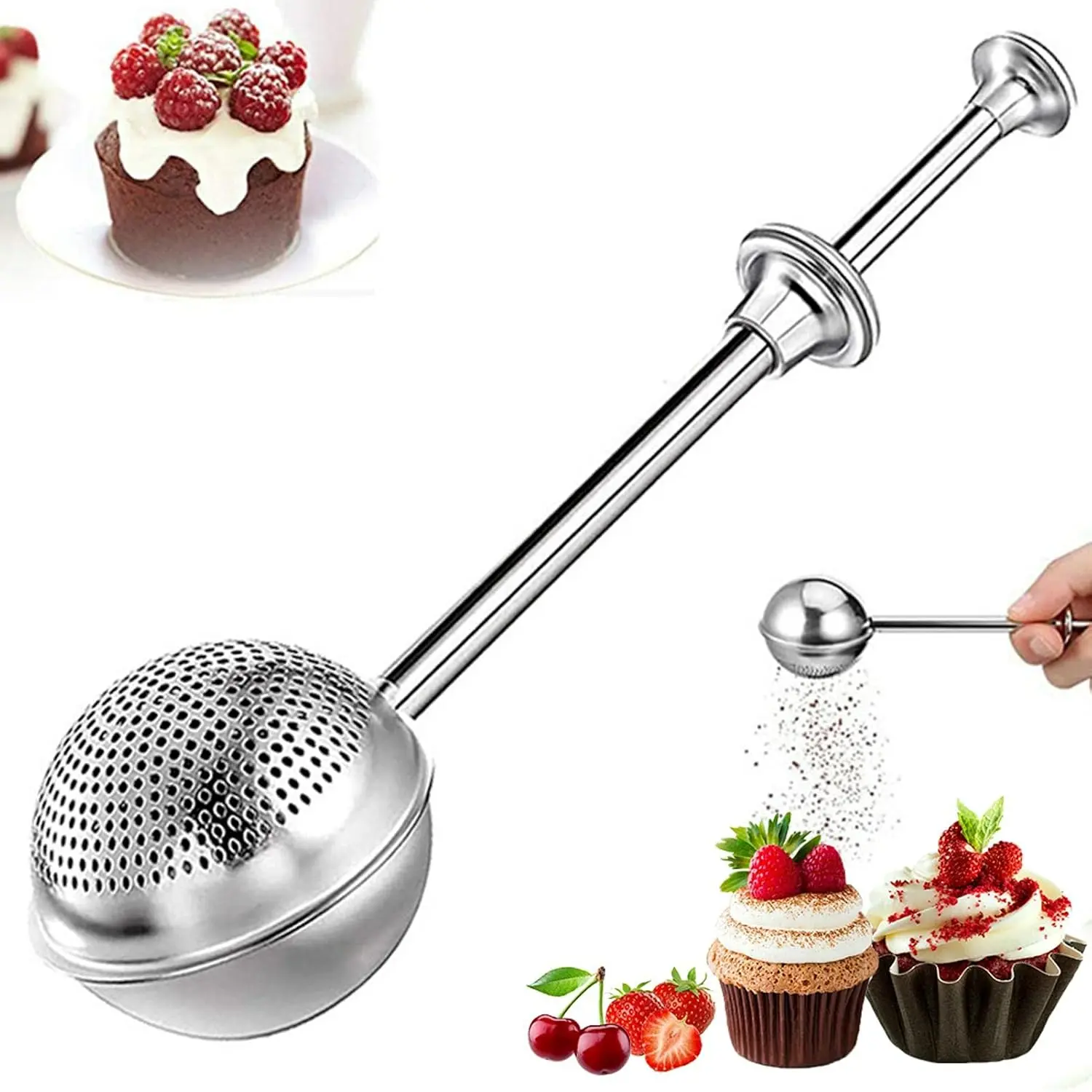 Flour Duster for Baking, Pick Up and Dust Stainless Steel Flour Sifter, Sourdough Bread Baking Supplies, for Powdered Sugar, Cocoa, Spices, Even Sprinkle