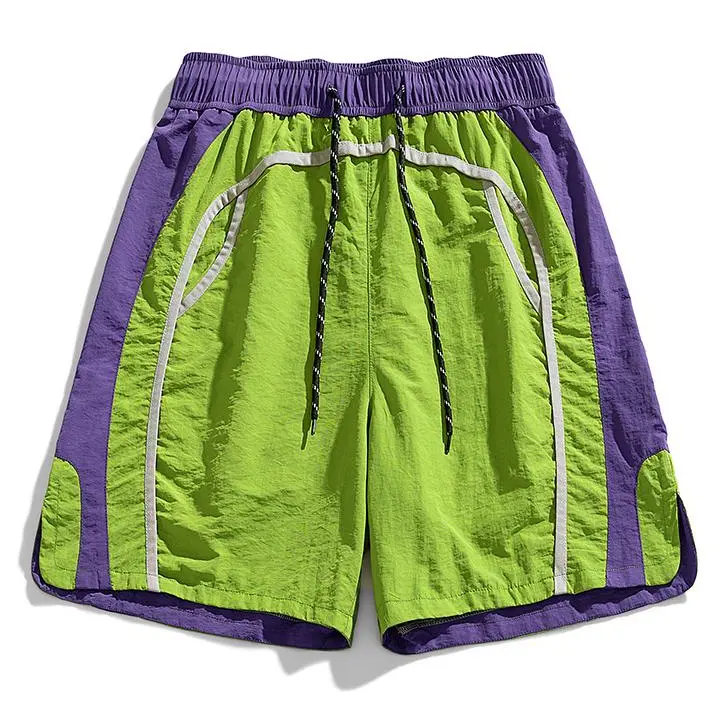 Men’s Colorblock Patchwork Quick-Dry Athletic Shorts - Elastic Adjustable Waist, Lightweight Loose-Fitting, Breathable Contrast Panel, Summer Streetwear Bottoms for Biking, Hiking/Light Outdoor, Workout, Sporty Chic, Casual