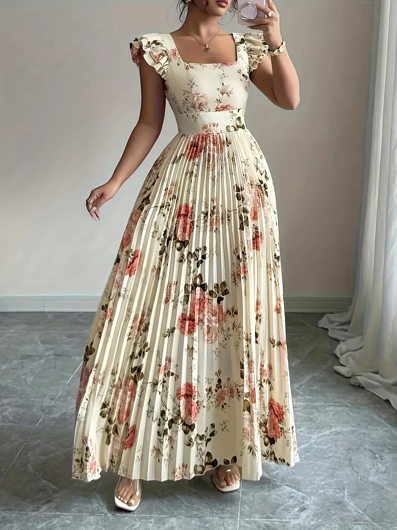 Elegant Floral Print Pleated Skirt Dress for Women, Chic and Stylish Design, Perfect for Daily Wear and Special Occasions