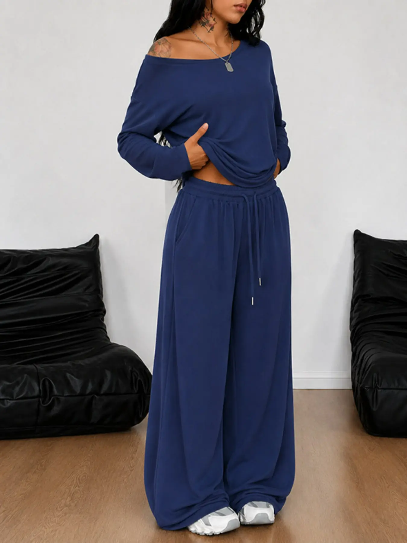 Trendy Solid Knit Co-Ord Set, Comfortable Long Sleeve Top & Straight Leg Pants, Ideal for Casual Wear, Perfect for Daily Basic