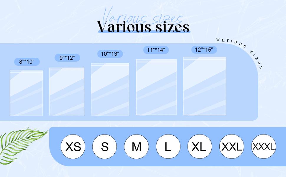 200 Pcs Resealable Poly Clear Shirt Bags with 7 Sizes 3500 Pcs Clothing Size Stickers Labels Self Sealing Plastic Bag for Small Businesses Packaging T Shirts Retail Storage(9 12 Inch)