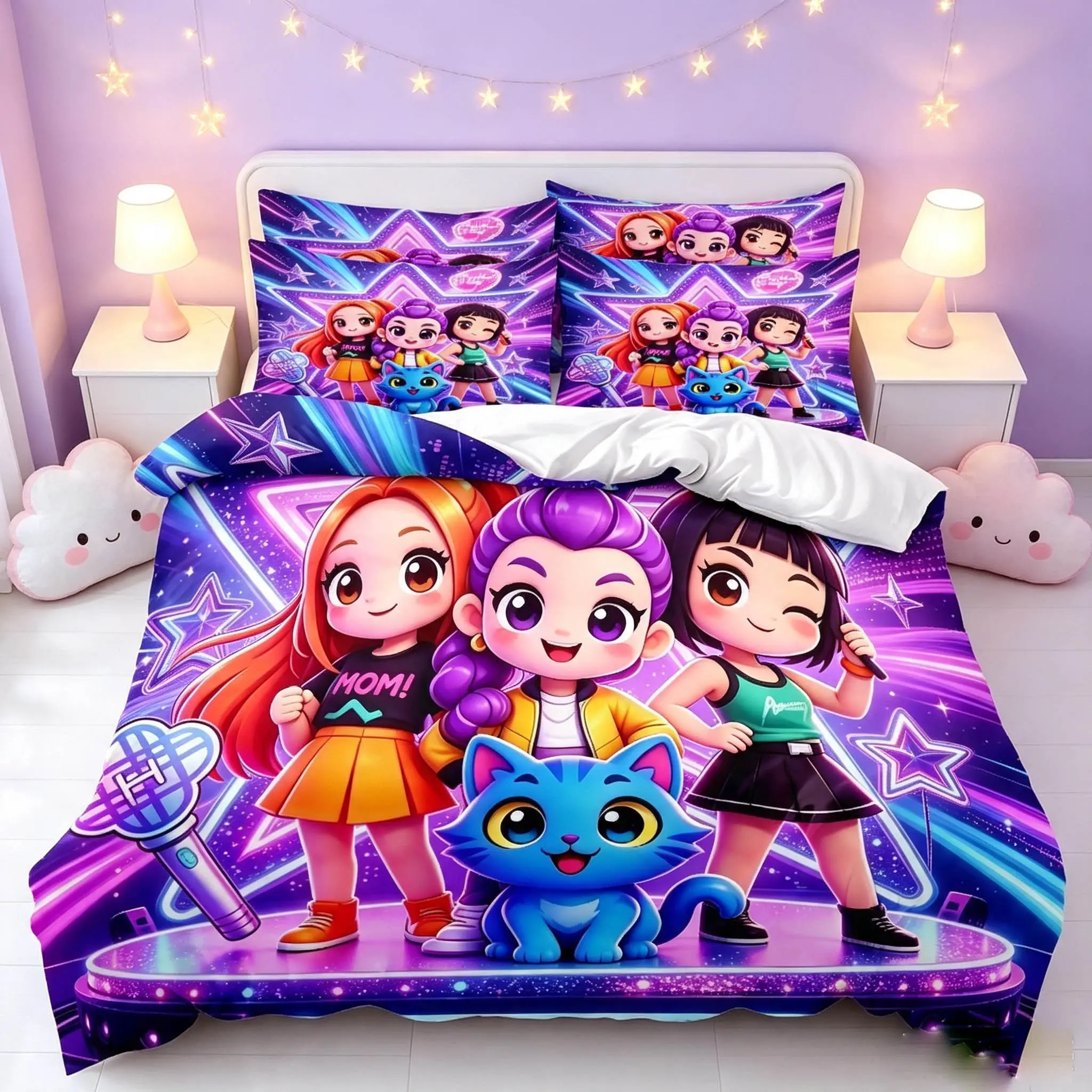 3-Piece Kpop Cute Bedding Set, Devil Hunter Girl Group Pattern, Soft Quilt Cover and Pillowcases, Single/double Size, Perfect Gift
