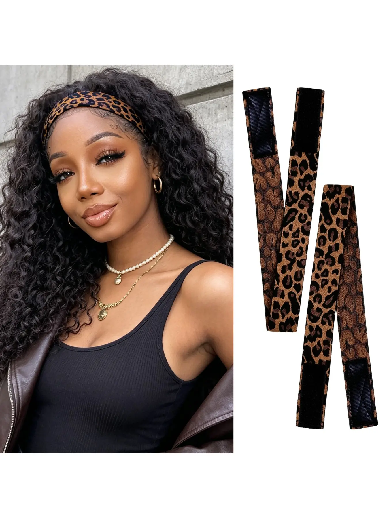 2Pcs Elastic Bands for Wig Edges -Leopard Lace Melting Band， Adjustable Leopard Print Wrap for Laying and Melting Lace Frontal Edges, Comfortable Fit