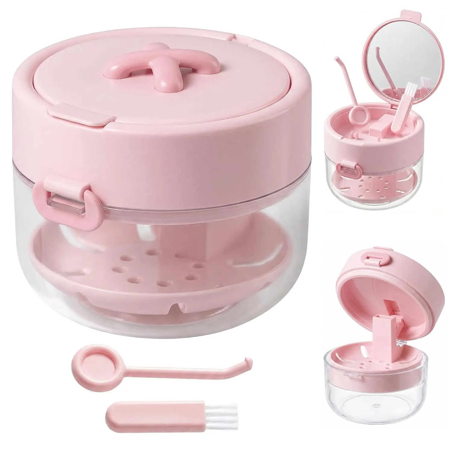 Retainer Case for Invisalign, Leakproof Dental Storage Box with Cleaning Brush & Mirror, Portable Aligner Soaking Case for Travel