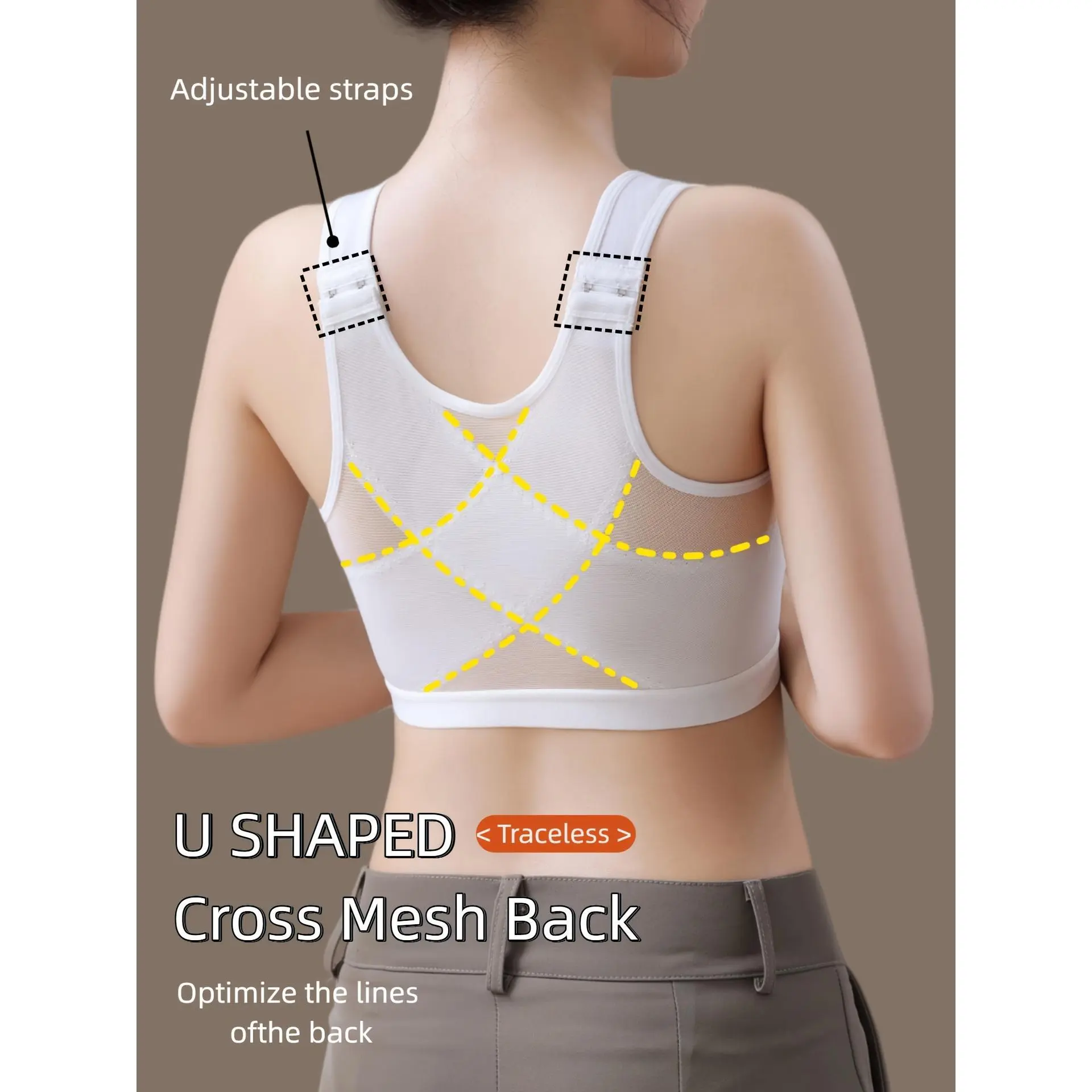 Women's Big Chest Reducing Gathering and Lifting Shaping Vest Top, Post-Surgery Back Support Sports Bra for Beautiful Back and Side Bust Correction, Back Brace Without Pads, Gathering, Lifting, and Supporting Shoulder-Opening Back-Shaping
