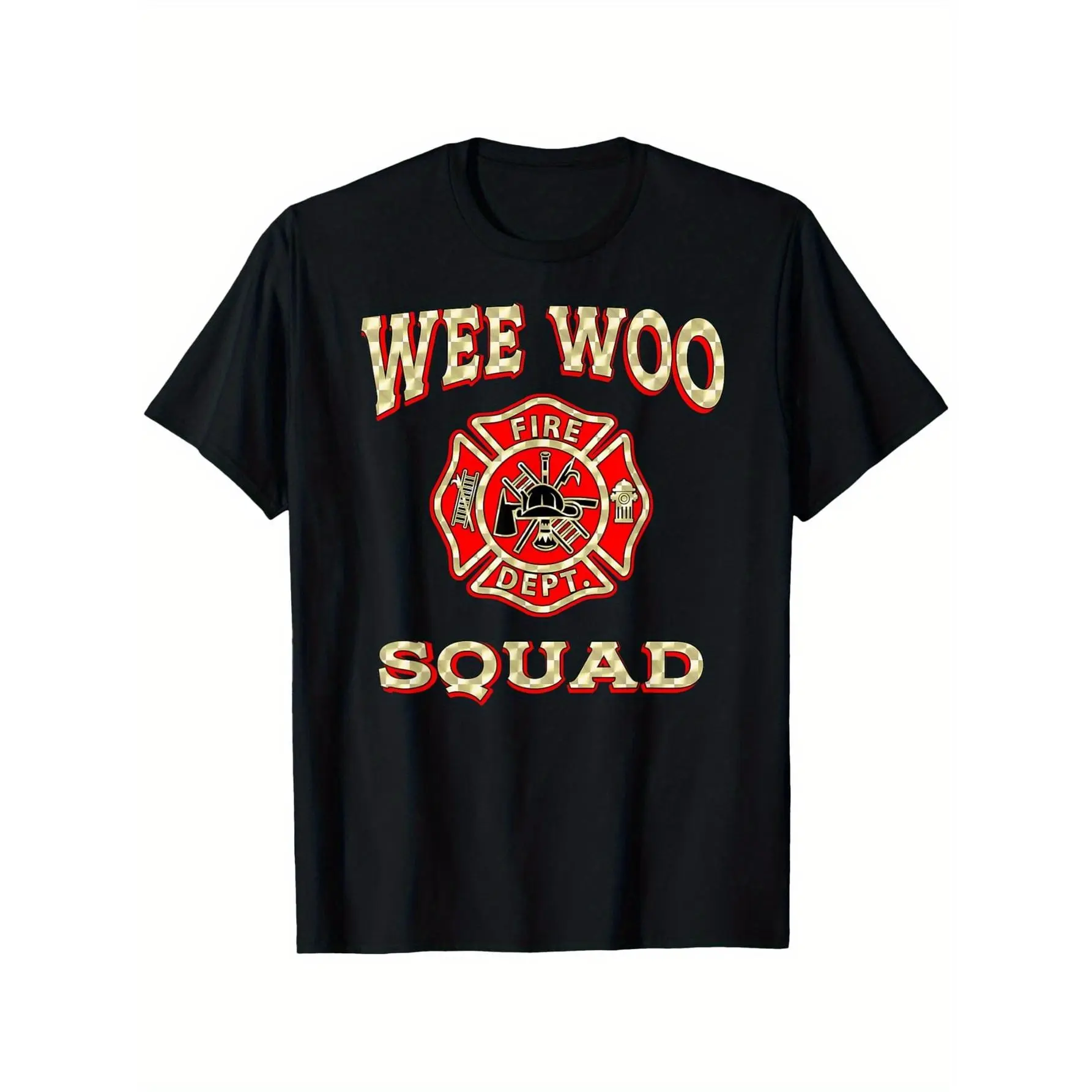 Men's Casual Firefighter T-Shirt, Geometric Graphic Crew Neck Tee in Stretch Polyester Elastane, Regular Fit and Machine Washable, Dry Clean, Medium Stretch, Print