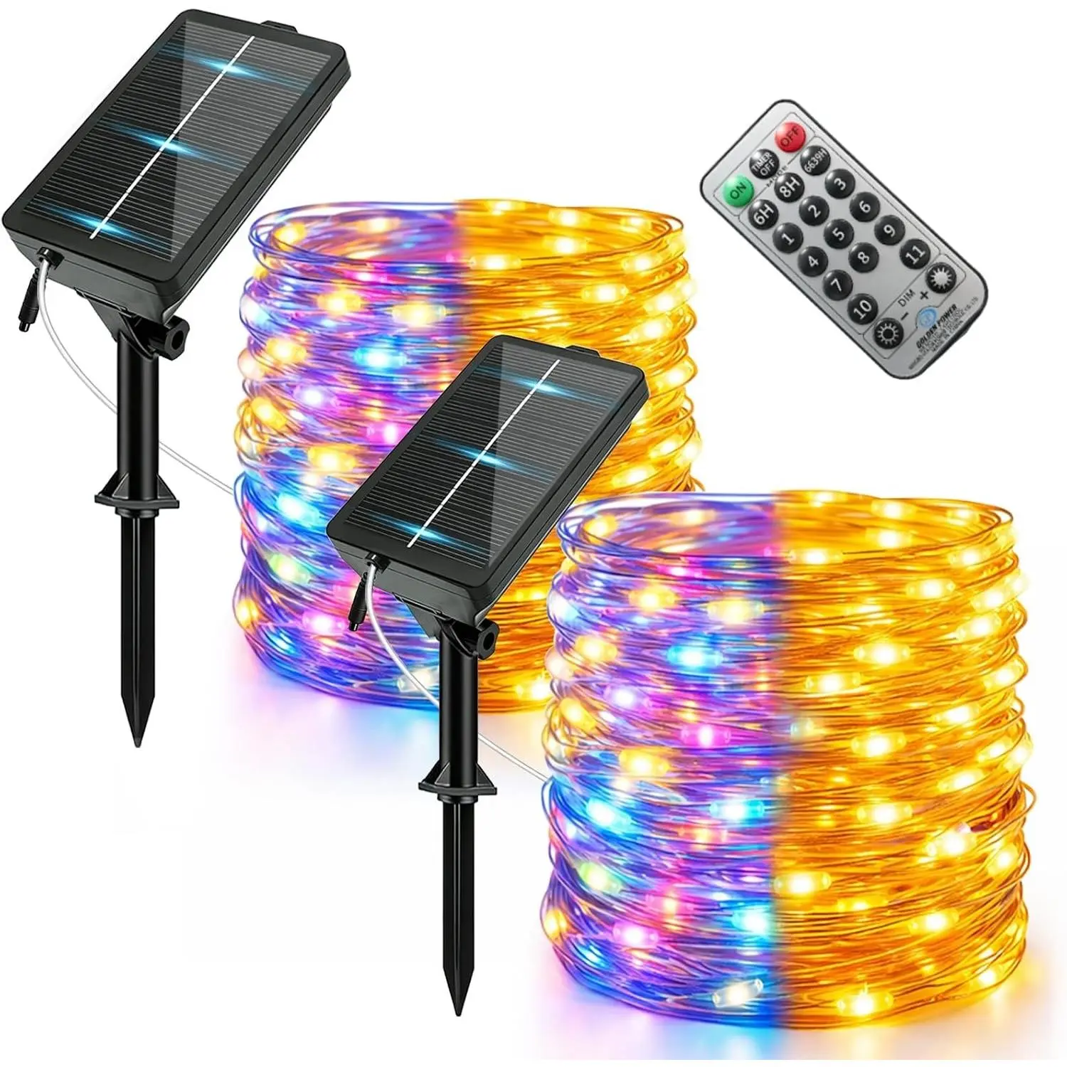 String Lights 2 Pack Outdoor Remote Total 79FT 240LED Warm Multicolor 11 Mode Solar Powered Waterproof Copper Wire Twinkle String Light for Christmas Garden Tree Wedding Yard DecorationGift.