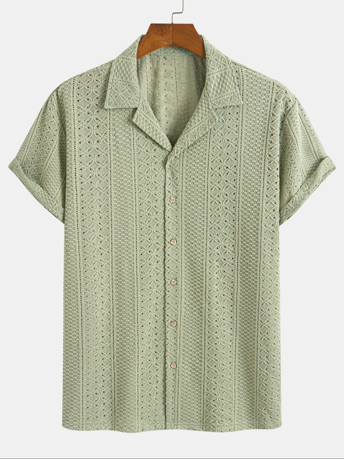 Men's Geometric Jacquard Short Sleeve Casual Party Shirt, Loose Casual Comfy Breathable Top for Summer, Men's Clothes for Daily Wear, Tropical, Casual Stylish Menswear