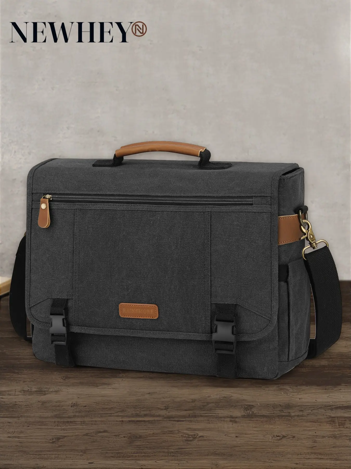 Canvas Messenger Bag for Men, 17-17.3 Inch Water Resistant Laptop Briefcase, Large Capacity Vintage Satchel for Office & Travel