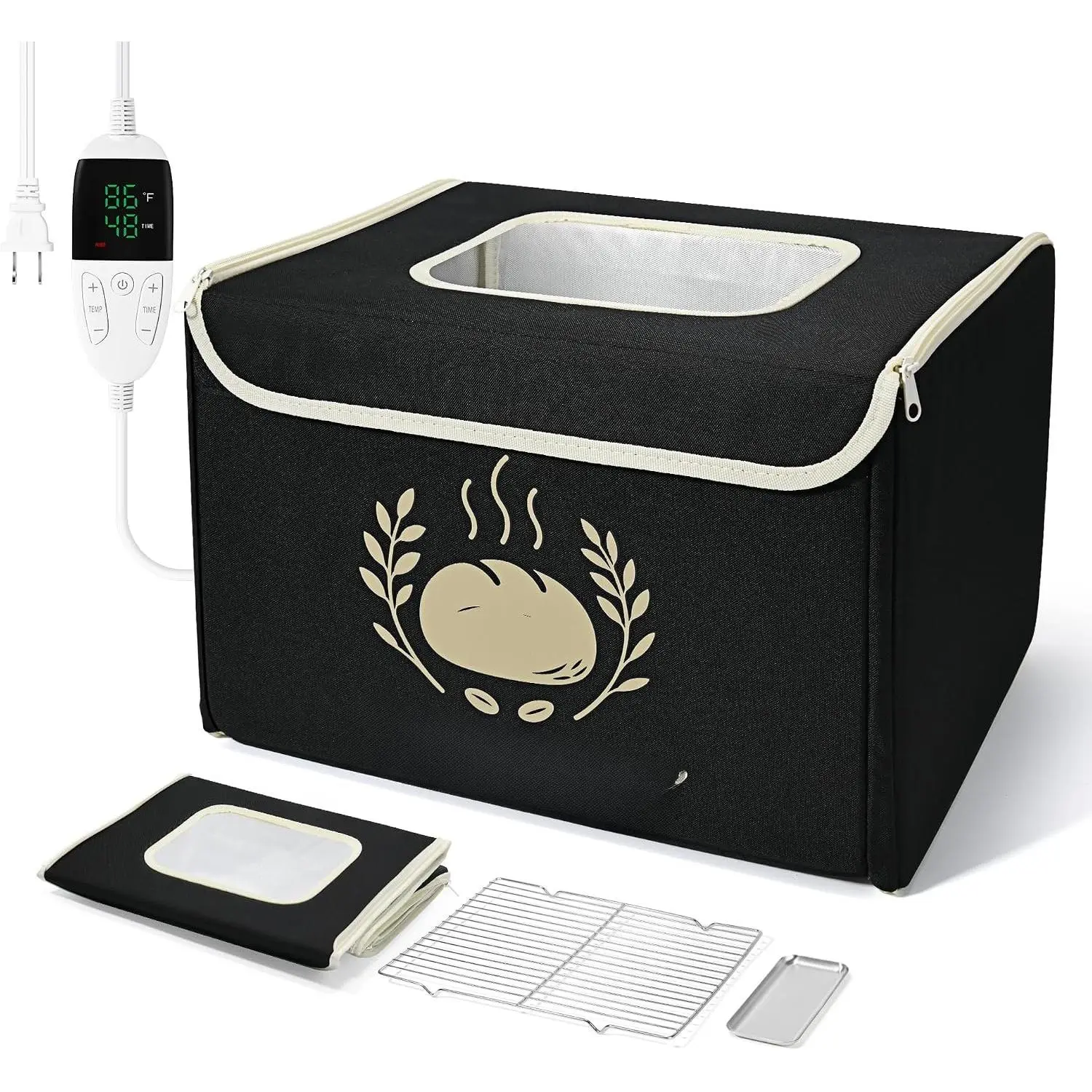 Foldable Bread Proofing Box with 68–132°F Temp Control, 0-99H Timer,Dough Proofer with Metal Rack and Water Tray |Proofing box for sourdough bread baking,Pizza,Kombucha,Yogurt.