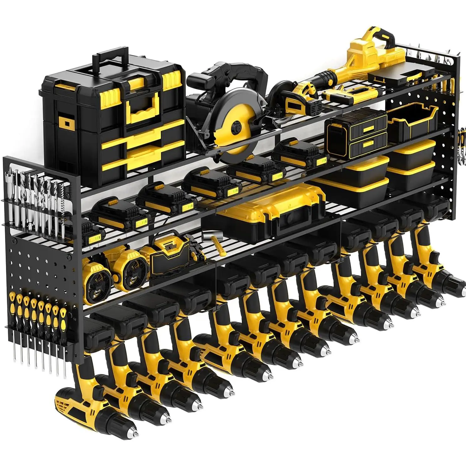 52'' Heavy Duty Power Tool Organizer Rack | 660lbs Capacity 4-Tier Wall Mount Garage Storage Shelf | Adjustable Pegboard Tool Storage for Workshop, Garage, and DIY Enthusiasts