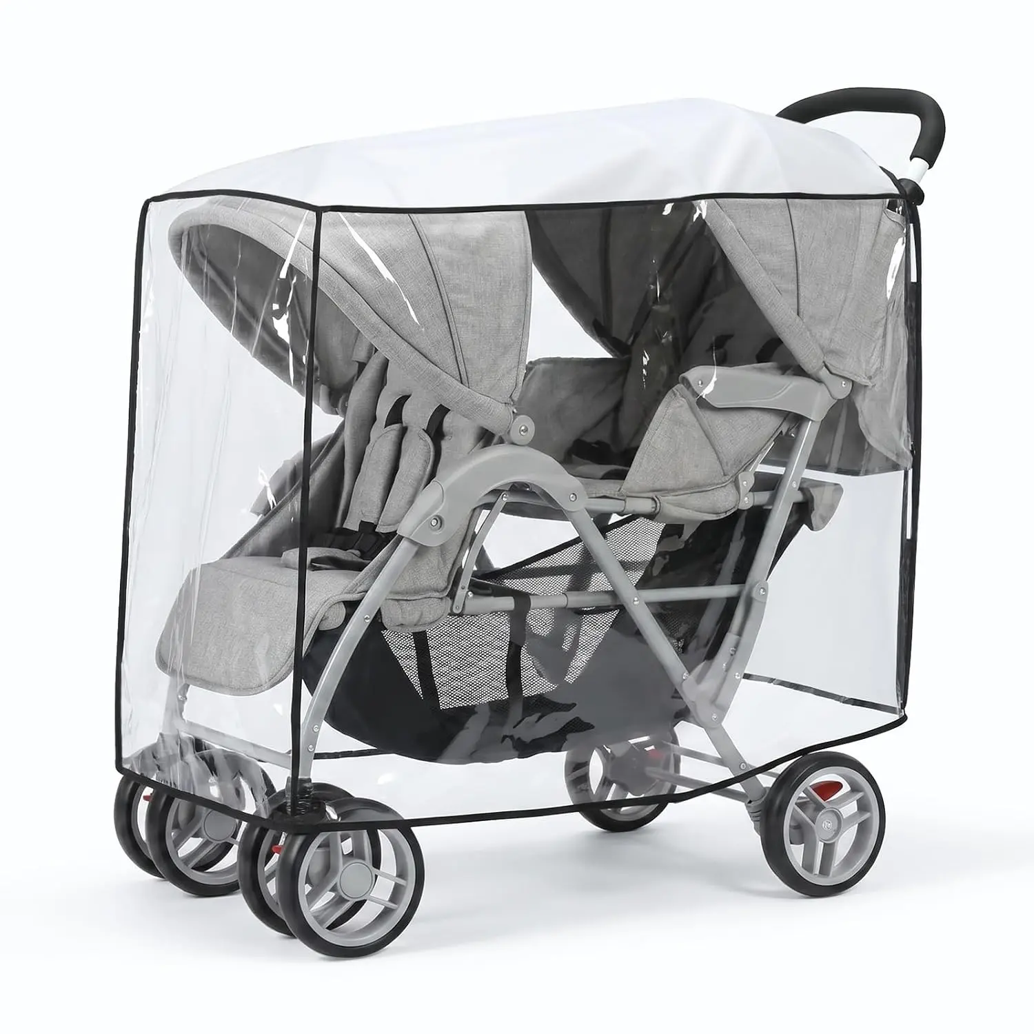 Universal Double Stroller Rain Cover for Front and Back, Extended Weather Shield for All-Weather Protection from Snow, Wind, Dust(Gift)