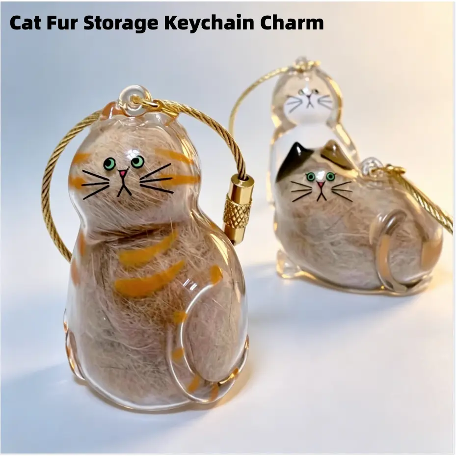 Cute Cat Shaped Cat Fur Storage Pendant, Pet Hair Collection Holder Memorial Charm, Multi-use Cat Collar Pendant Bag Keychain Keepsake for Cat Owners