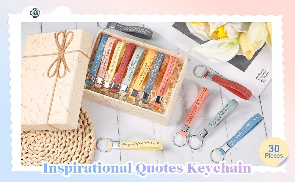 BASIC SUPPLY 30 Pcs Thank You Keychain Gift Bulk for Employee Christmas Inspirational Appreciation for Coworker Team Staff Office