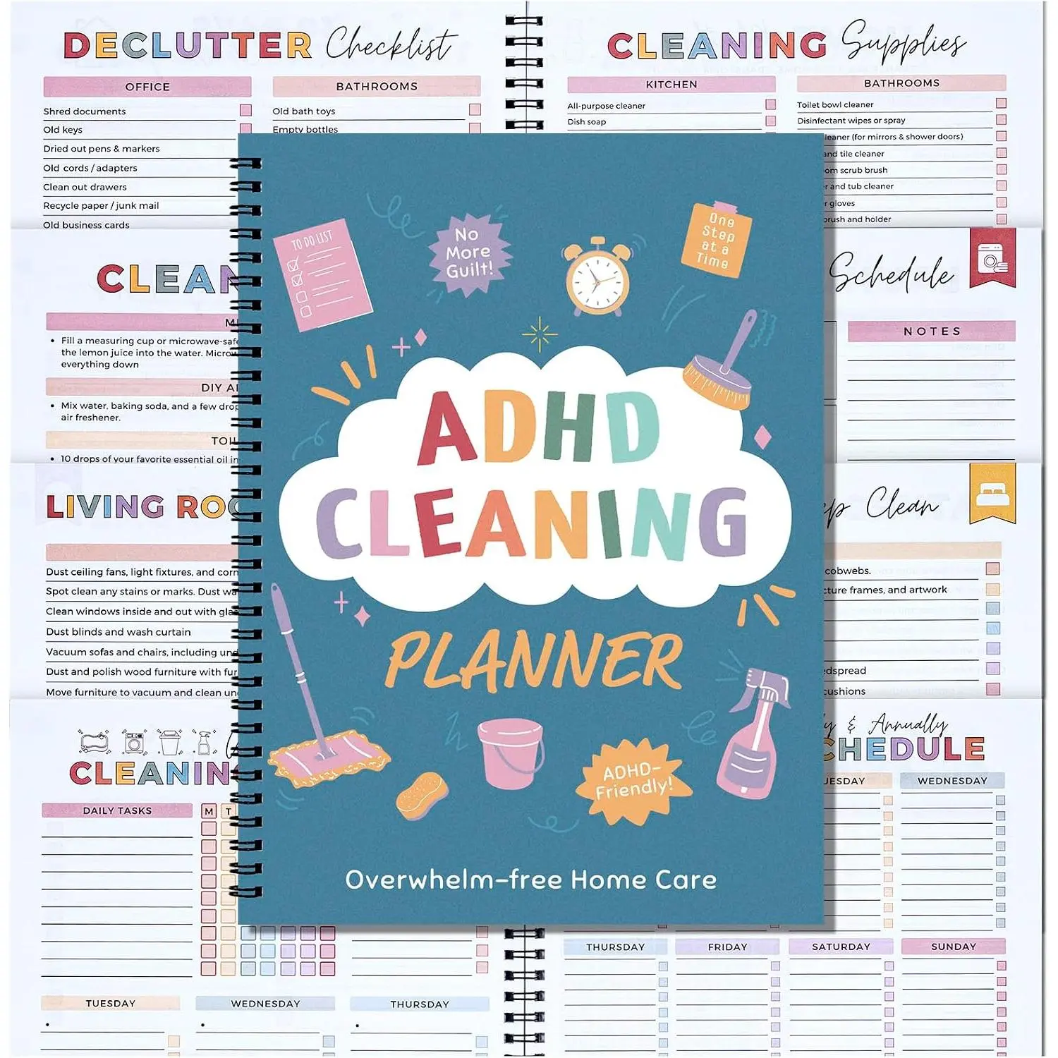 Cleaning Planner for Adults & Teens, Undated Daily, Weekly & Monthly Cleaning Schedule and Checklist, -Free Household Organizer and Adult Chore Chart for Overwhelm-Free  Care