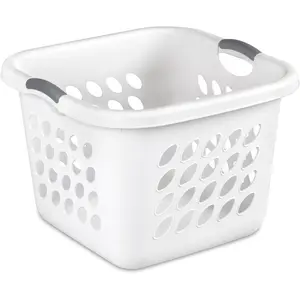 1.5 Bushel Square Plastic Storage Laundry Basket, White Laundry Hamper