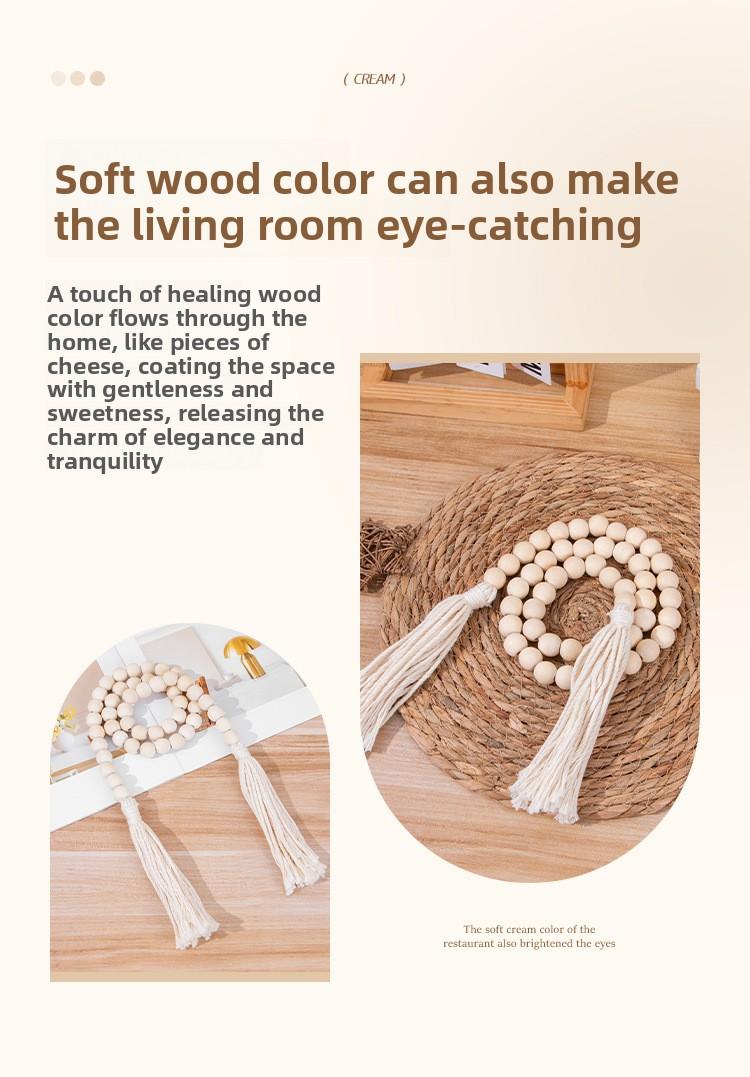 Boho Handmade Wood Bead Garland with Tassels, Natural Wood Beads Curtain Tieback, Farmhouse Rustic Home Decor for Living Room Bedroom, Perfect for Boho Interior Design, Wall Hanging Accent