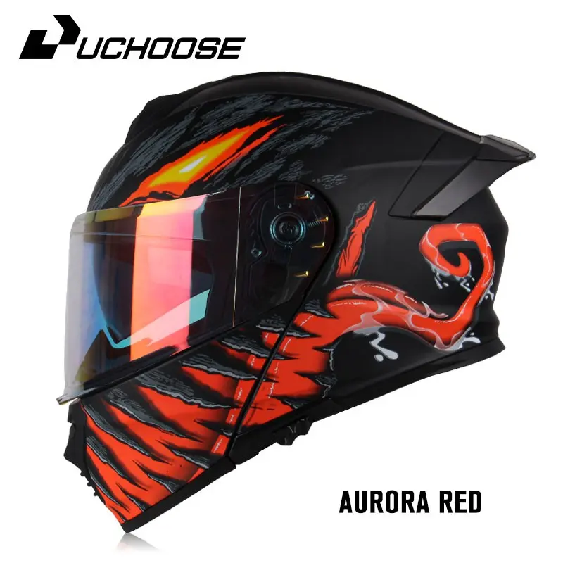 Motorcycle Helmet with Detachable Chin, Venom American Style, Large Wing, Colorful Lenses, Dot Certified, Stylish and Versatile