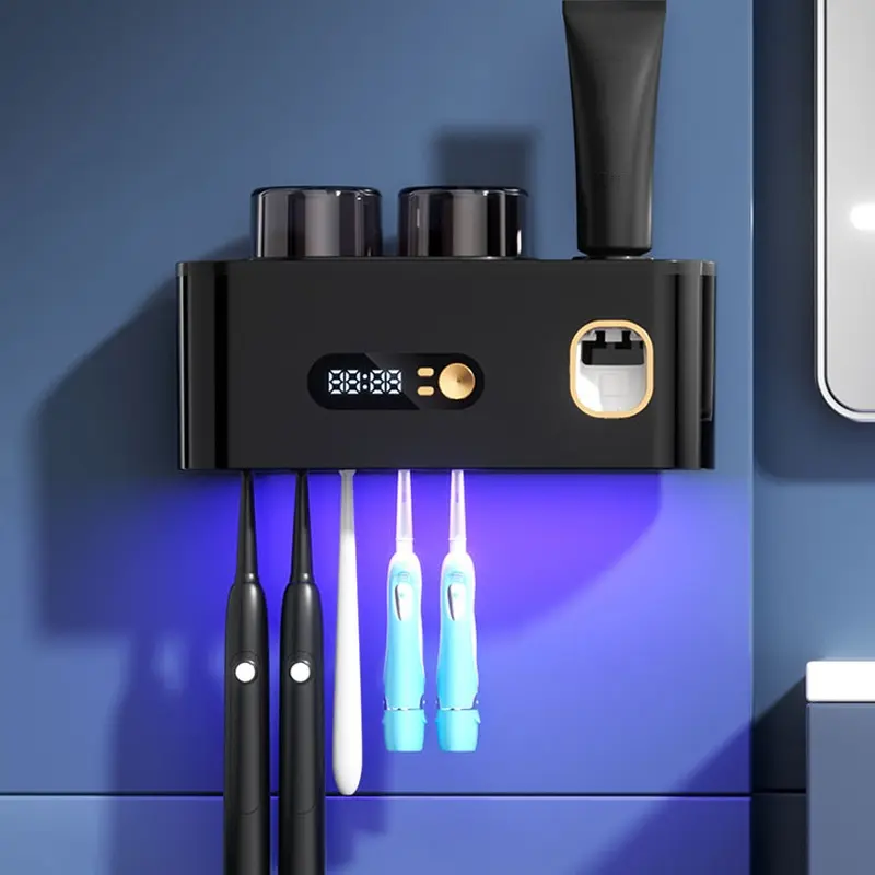 Ultraviolet Disinfector Toothbrush Holder, Wall-Mounted Multi-Functional Toothbrush Rack, Automatic Toothpaste Dispenser, Portable Smart Electric Toothbrush Stand