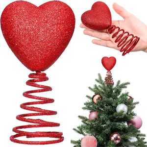 5 Inch Mini Glitter Heart Tree Topper for Mini Trees Heart Decorations for Valentine's Day Party Holiday Ornament Home Decoration