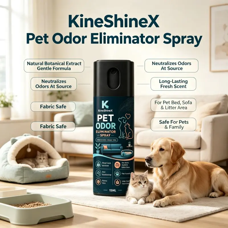 KineShineX Pet Odor Eliminator Spray, Natural Botanical Extract Gentle Formula, Neutralizes Odors At Source, Long Lasting Fresh Scent, Fabric Safe, For Pet Bed, Sofa & Litter Area, Safe For Pets & Family