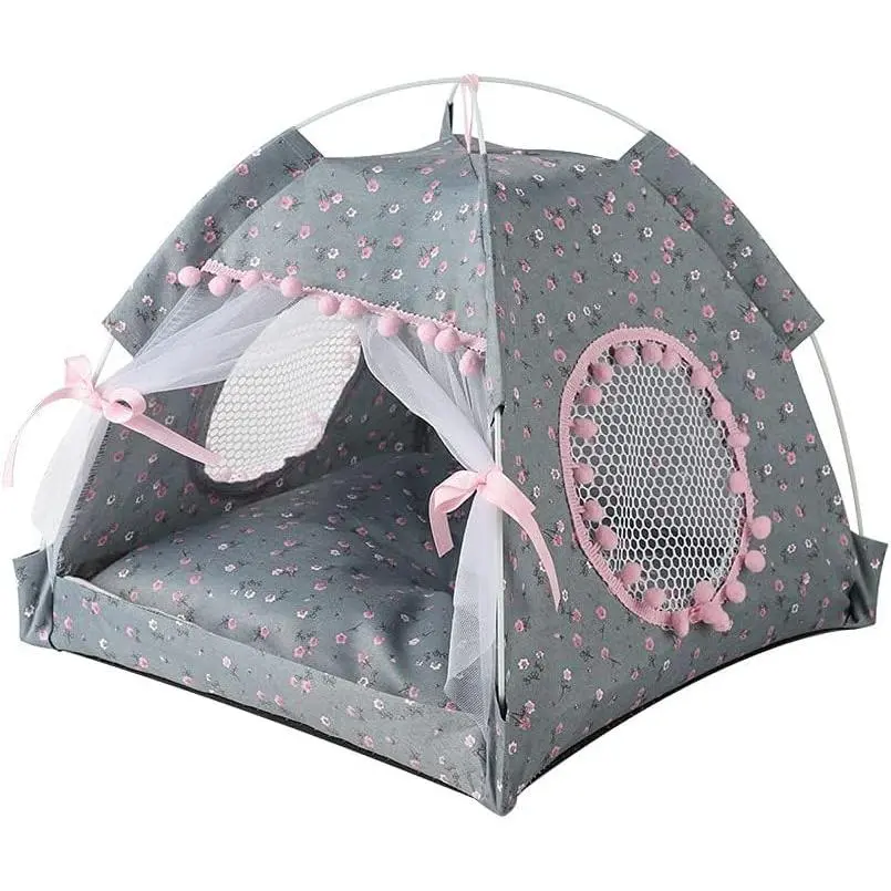 Bed Tents  House Indoor Outdoor Lace Mesh Breathable Windows Door Curtains Removable Portable Nest Teepe House (Small,Gray&)