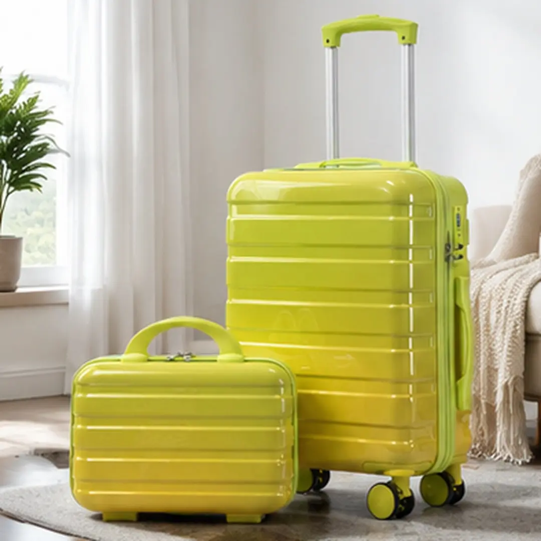 ARCH 2-Piece Polycarbonate Carry On Luggage Set - 14/20-Inch Durable Waterproof Hard Shell, 4 Spinner Wheels, Combination Lock, Gradient Green+Yellow, Cosmetic Case Included for Weekend Getaways
