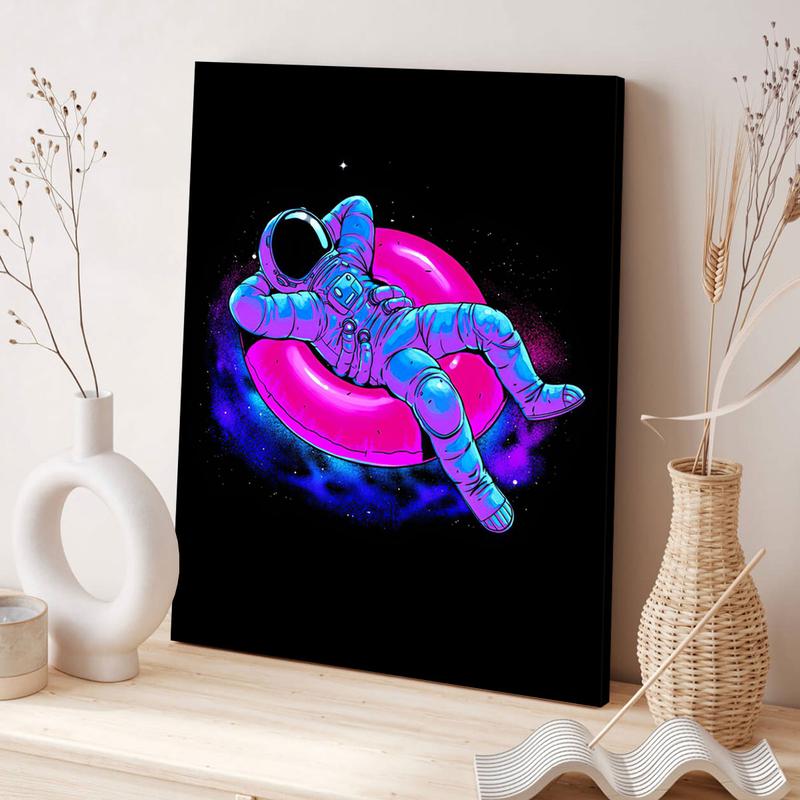 Astronaut Pattern Canvas Painting with Frame, Modern Wall Art Poster, Wall Decor for Home Living Room Bedroom Office