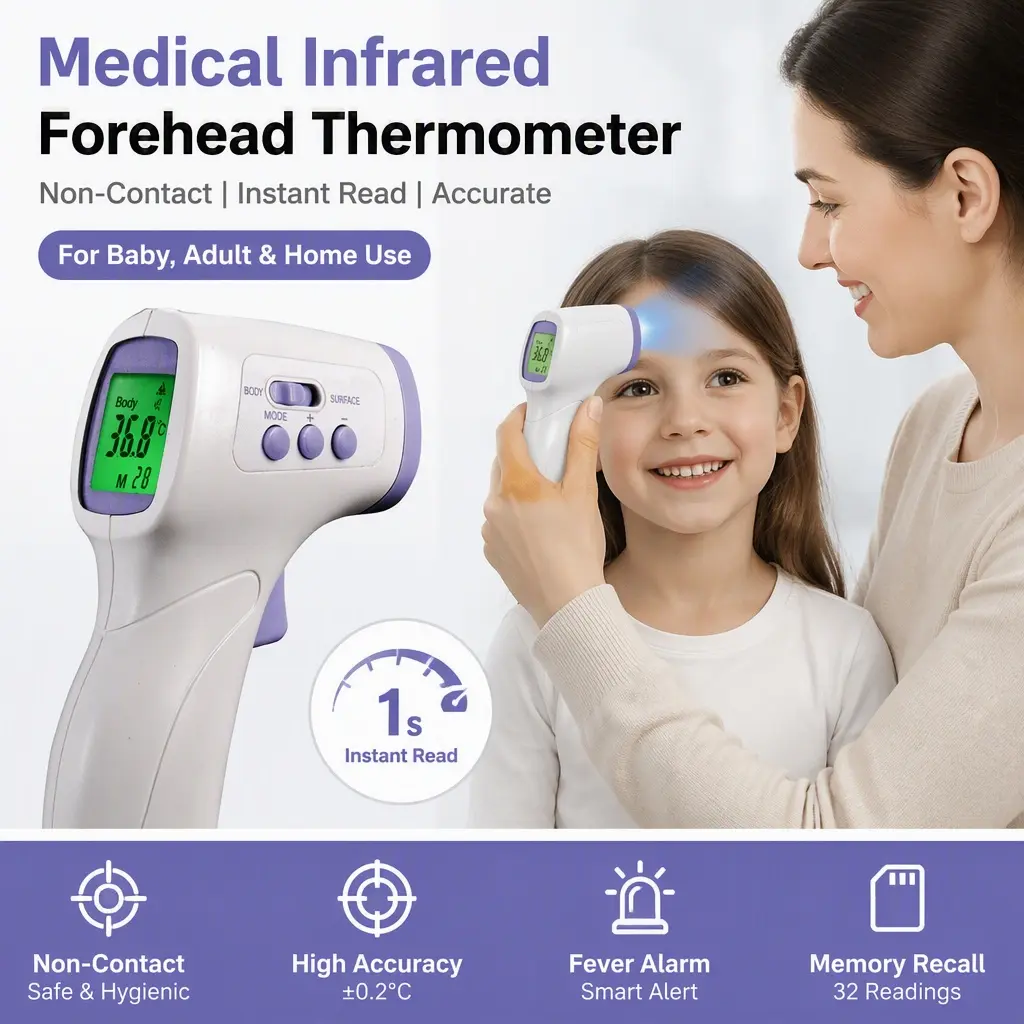 Non‑Contact Infrared Forehead Thermometer, Medical Digital Instant Read Temperature Gun for Baby Adults Home Use