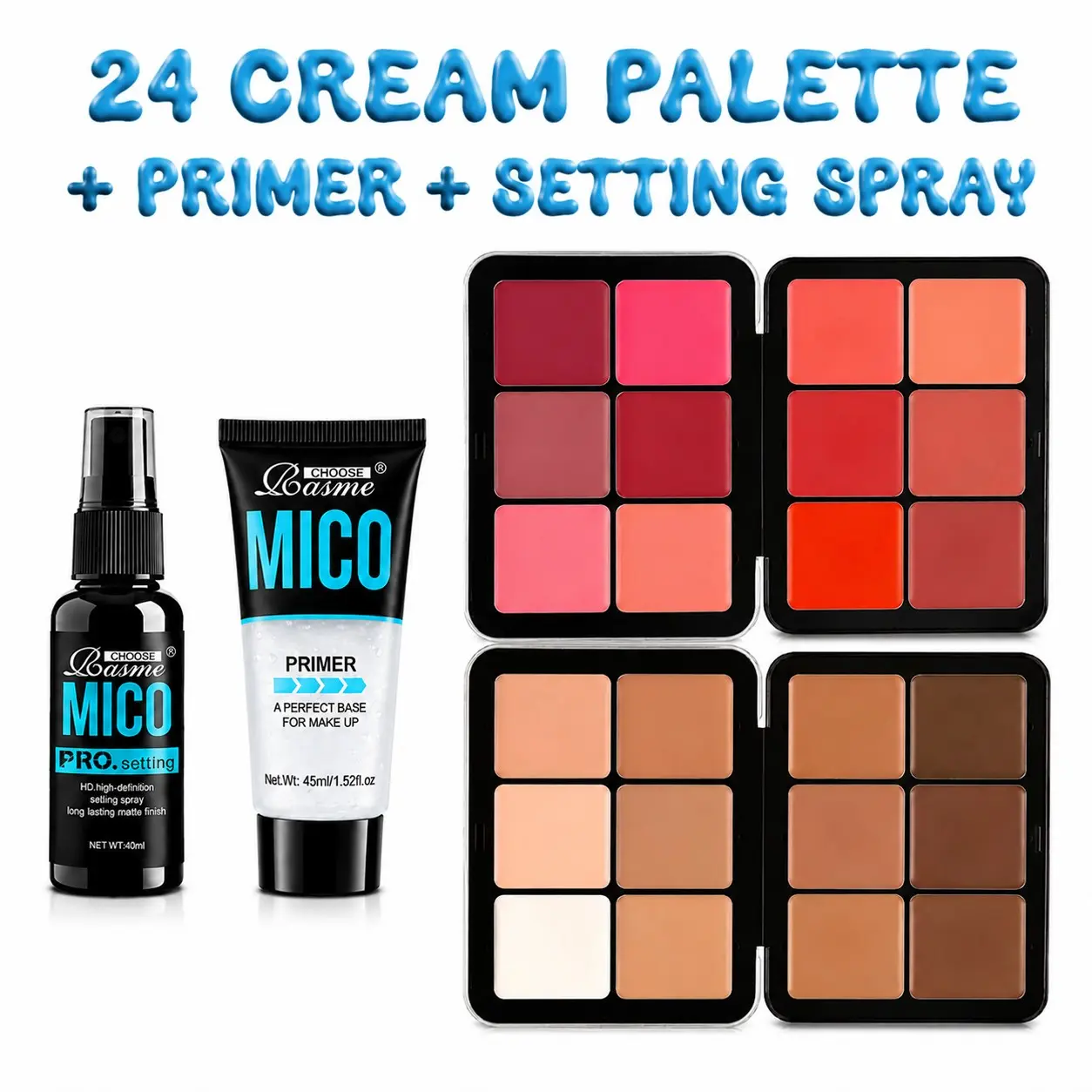 4pcs Foundation Set, Concealer Blush Contour Primer Jelly Setting Spray, Liquid Facial Makeup Kit, Complete Beauty Essentials
