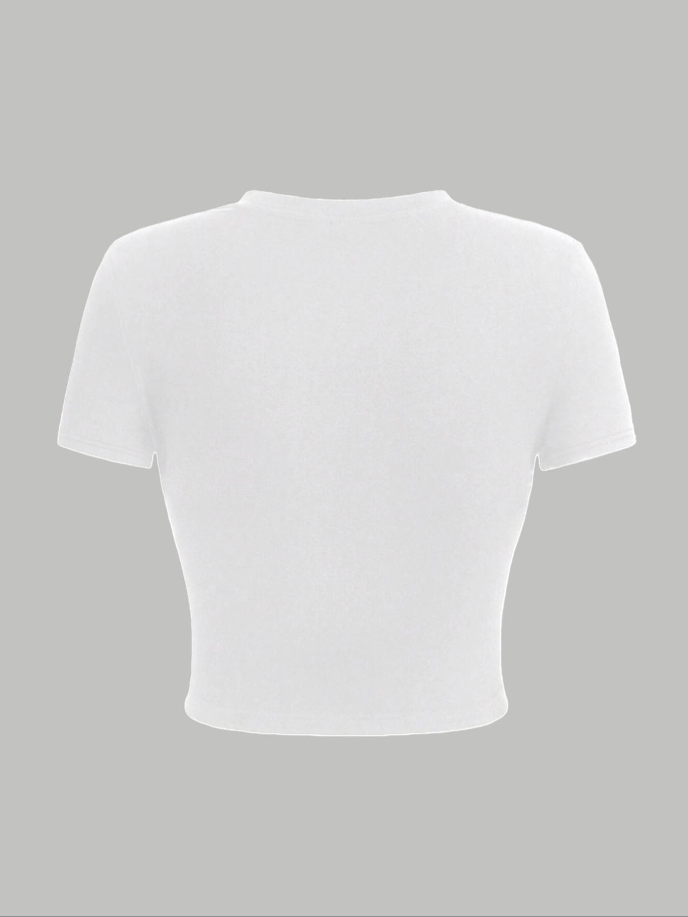 Women's Letter Print Round Neck Crop Tee, Casual Streetwear Short Sleeve Crew Neck T-shirt for Summer, Women's Top for Daily Wear, Graphic Tees Women, Womenswear, Polyester