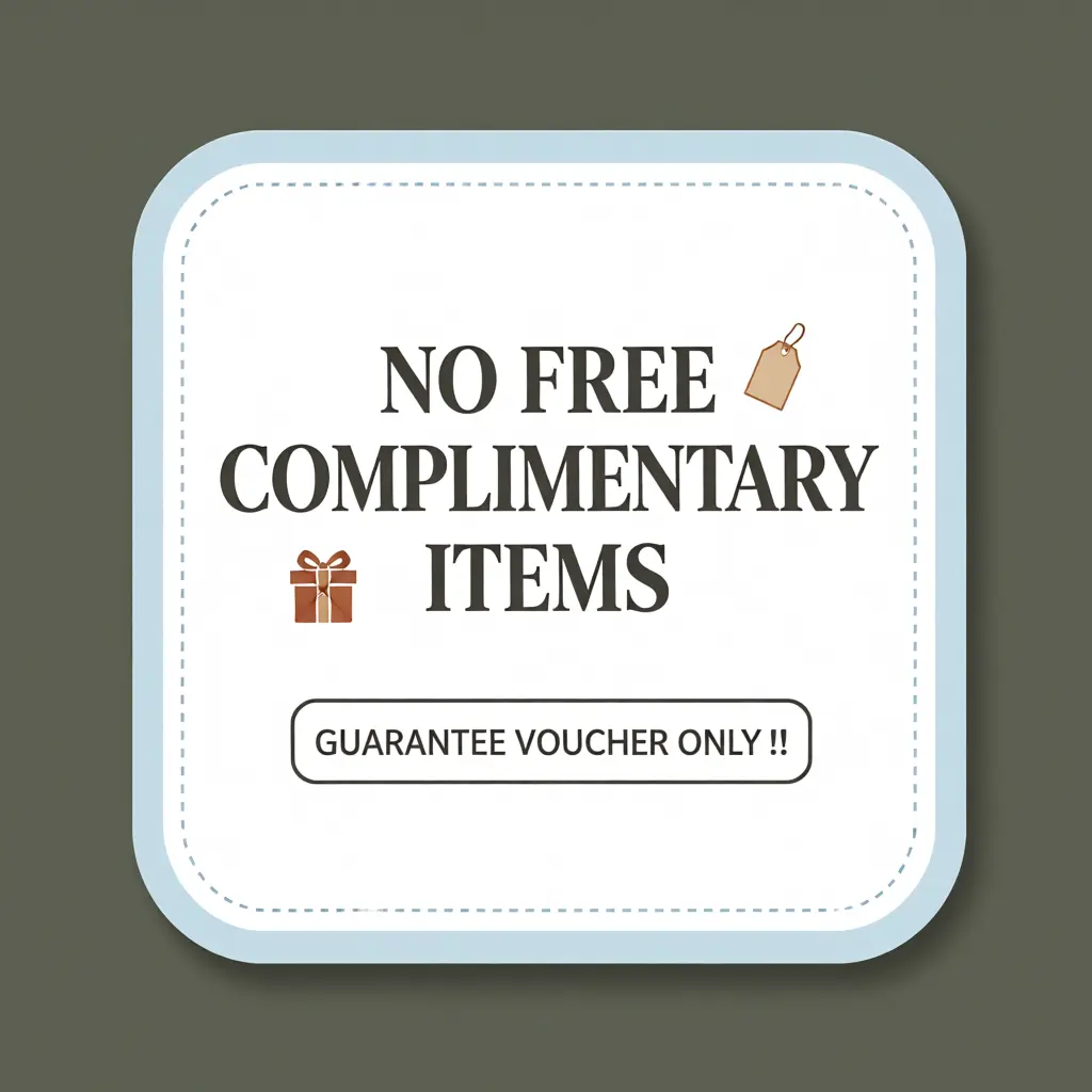No free complimentary items. Only guarantee vouchers are provided.