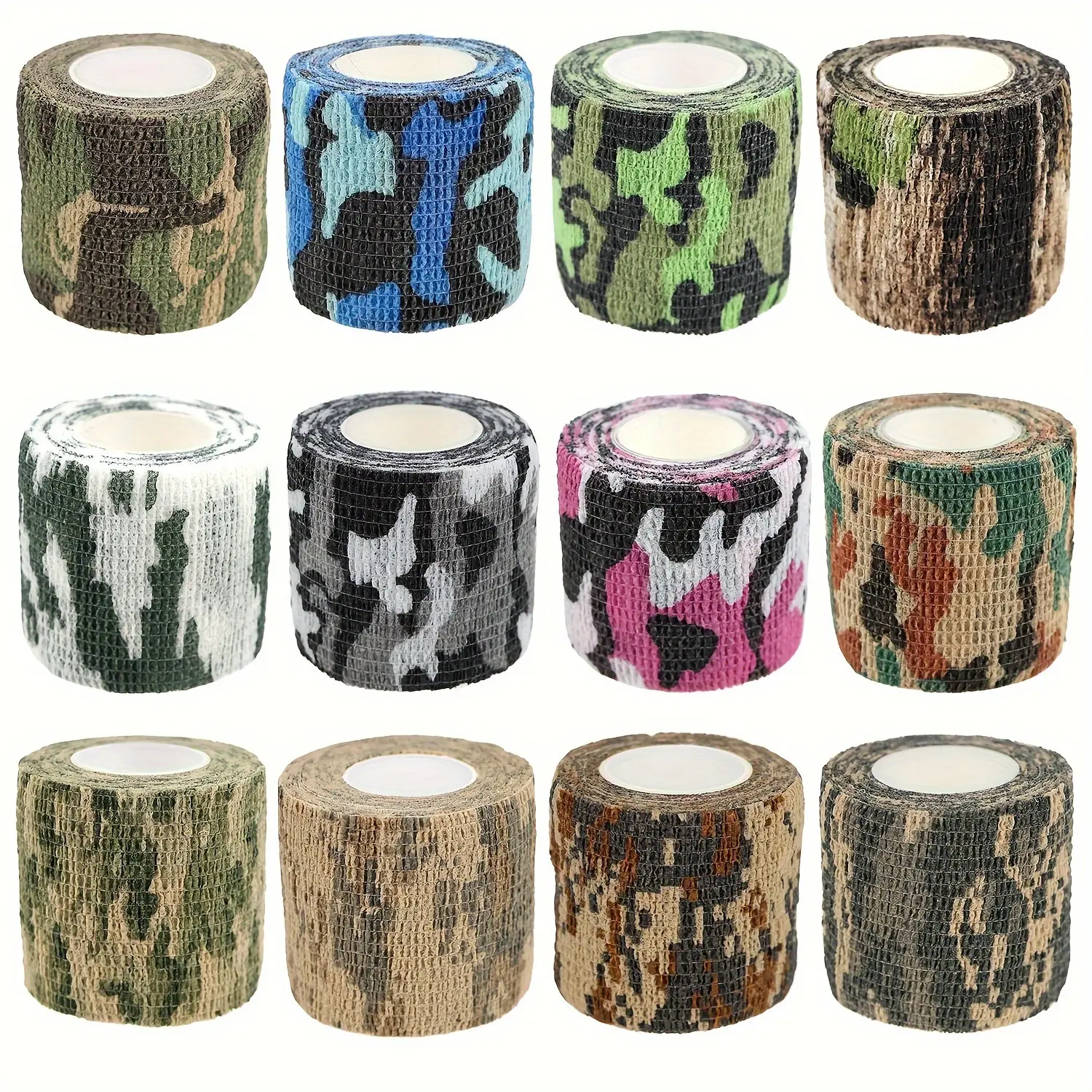 12 Rolls Camouflage Print Self-Adhesive Bandage Wrap for Finger/Wrist Support, Camping/Fishing Gear & Outdoor Sports Safety Guard