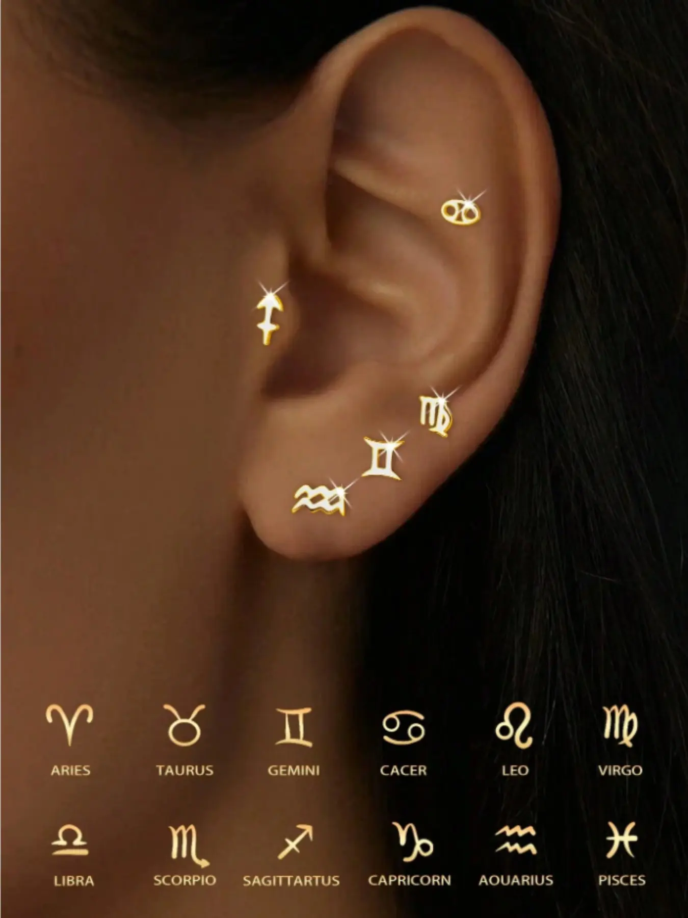 Zodiac Design Earrings, Elegant Women's Jewelry Accessories, Perfect Gift for Her, Fashionable Ear Studs, Stylish and Unique, Zodiac Theme