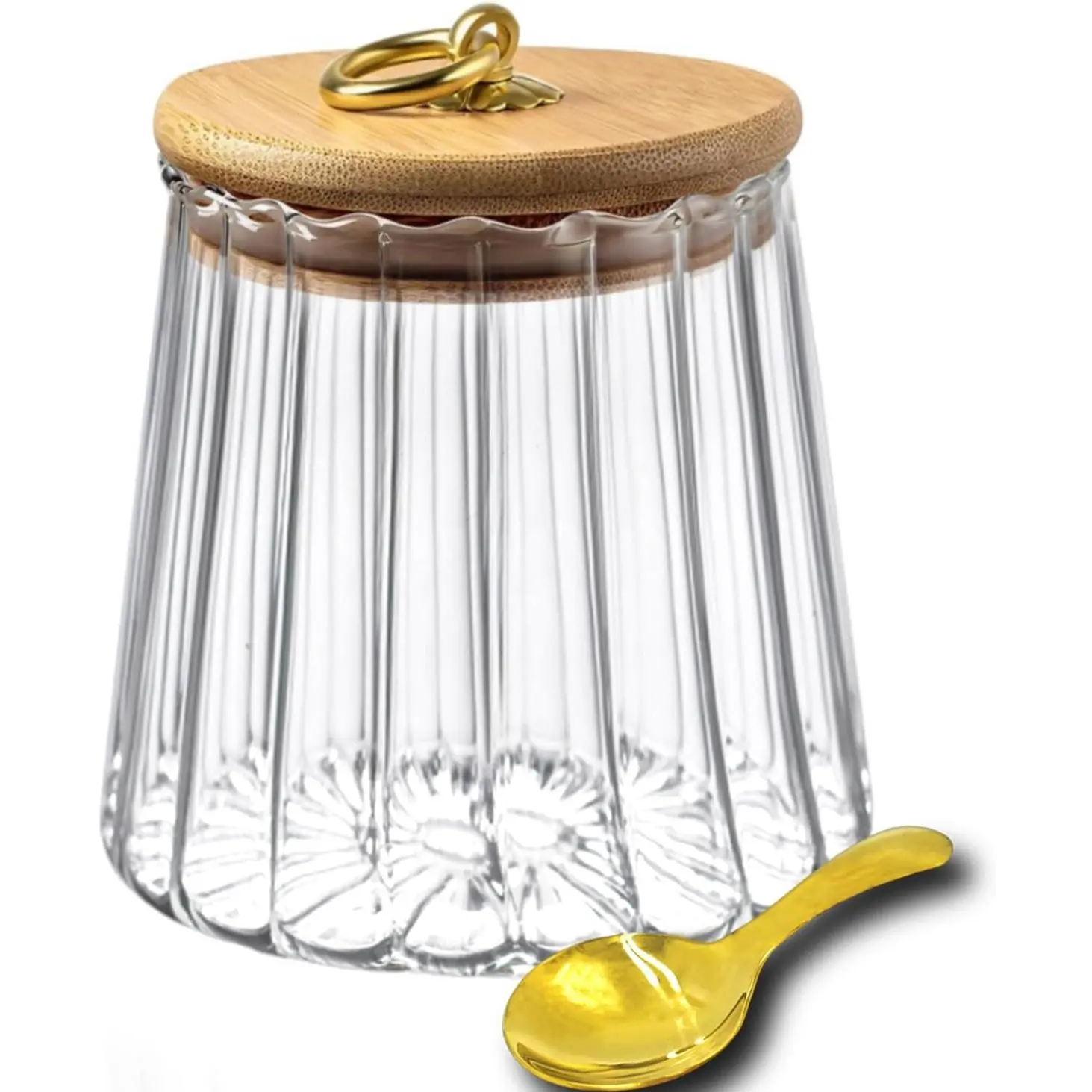 22 OZ Glass Storage Jar with Lid and Spoon Clear Coffee Canister Cute Decorative Glass Sugar Container for  Sugar  650ml
