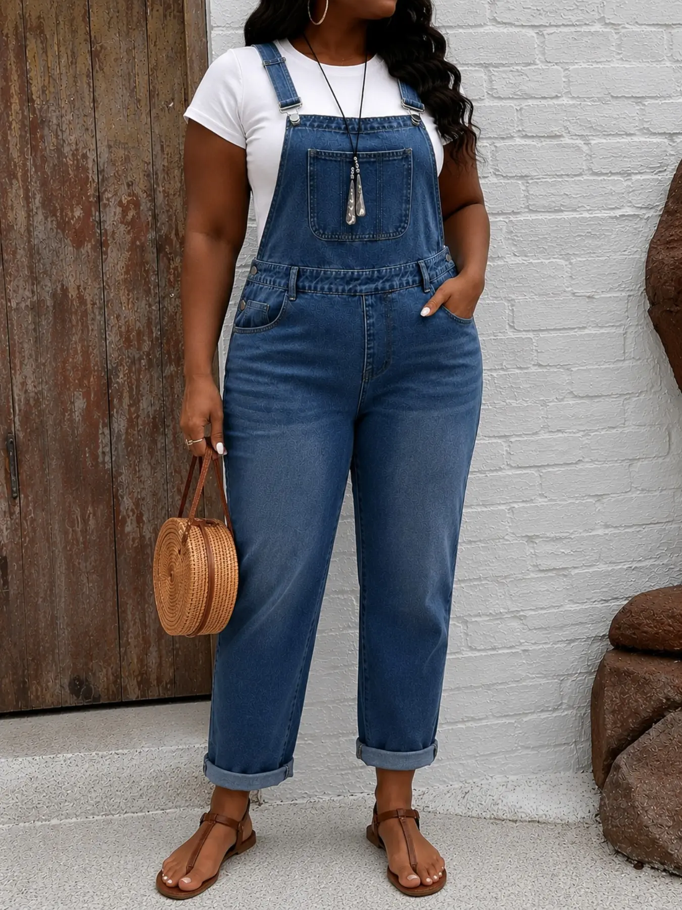 Plus Size Denim Cargo Pants, Unlined Slim-Fitting Long Pants, Casual Plain Design, All Seasons Wear, Women's Fashion, Overalls
