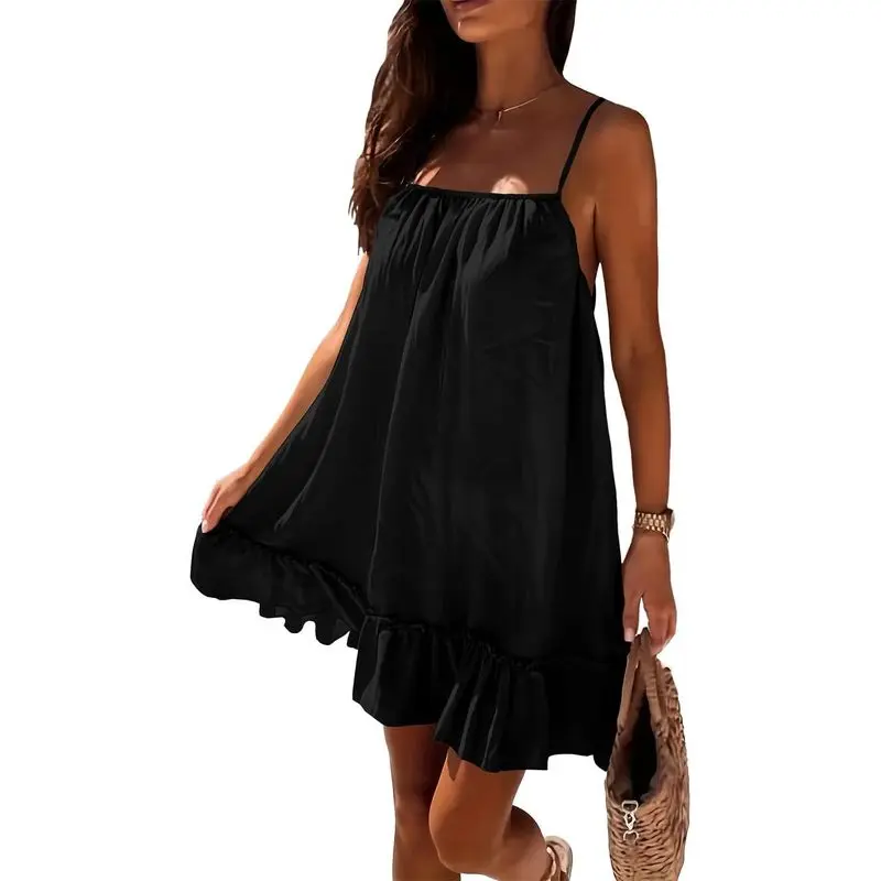 Ulovmi Women's Casual Sleeveless Mini Dress - Spaghetti Straps, Short Length, All Seasons Beach Wear