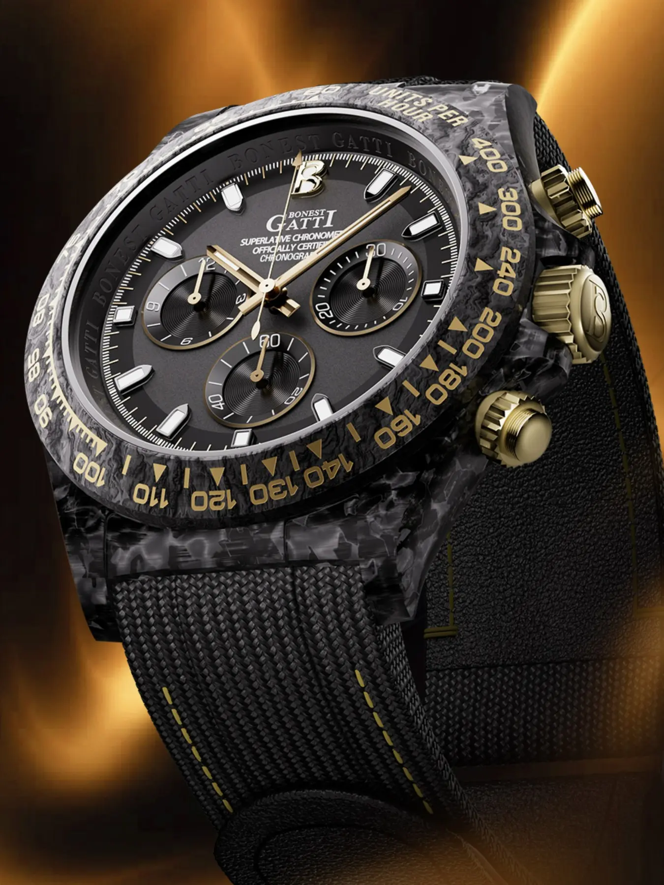 BONEST GATTI Men Mechanical Watch Speed Vision Series Chronograph Wristwatch Lightweight Carbon Fiber Case Canvas Velcro Strap Luminous Function Suitable For Outdoor Driving Daily Travel Street Look And Trendy Outfit Matching