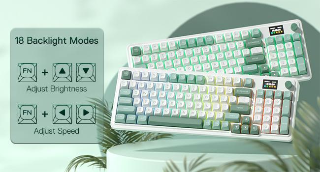 REDRAGON K719 Wireless Gasket Gaming Keyboard with Hype Screen, 95 Keys, 5-Layer Noise Dampening, Custom Linear Switch, Jade Cloud Color