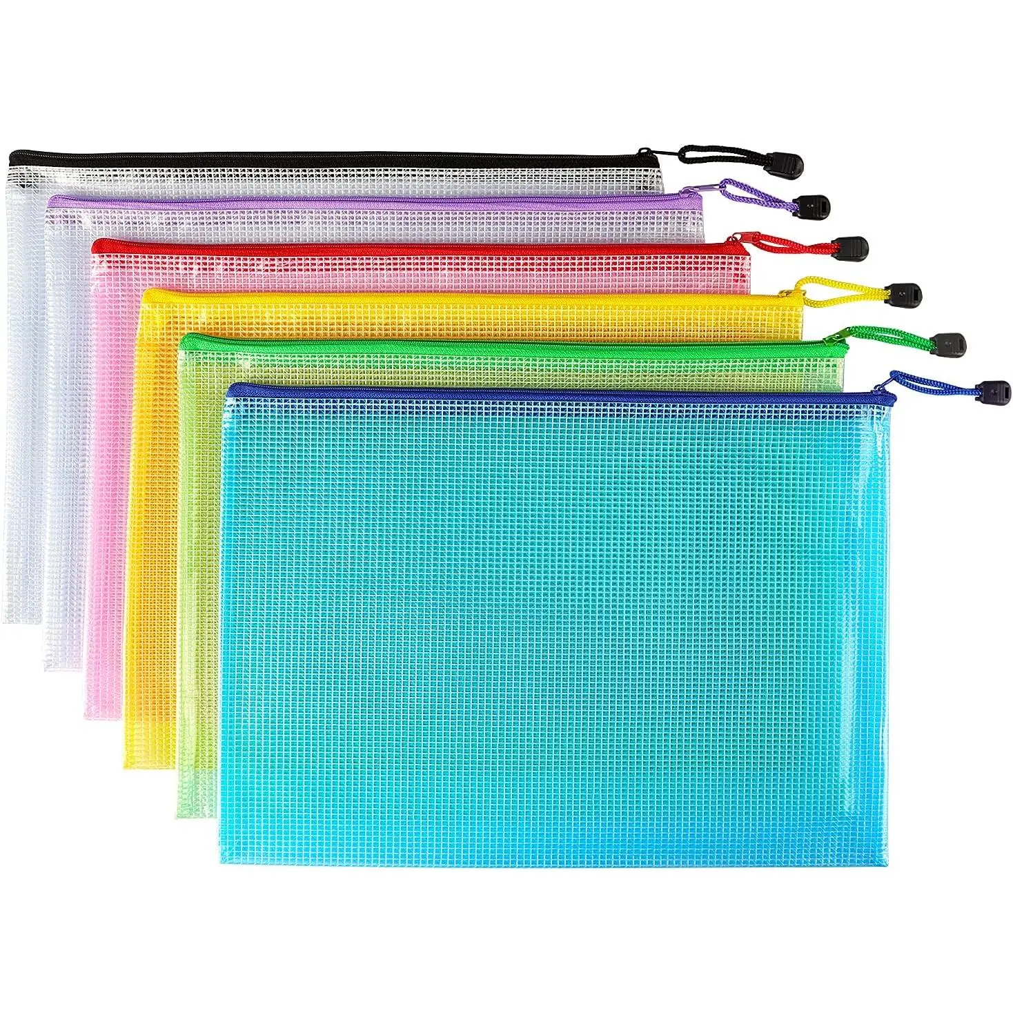 6 Pack Mesh Zipper Pouch Bags,  Zipper Pouch A4 Size | Zip File Folders for Organization School Office Supplies Travel Storage Bags