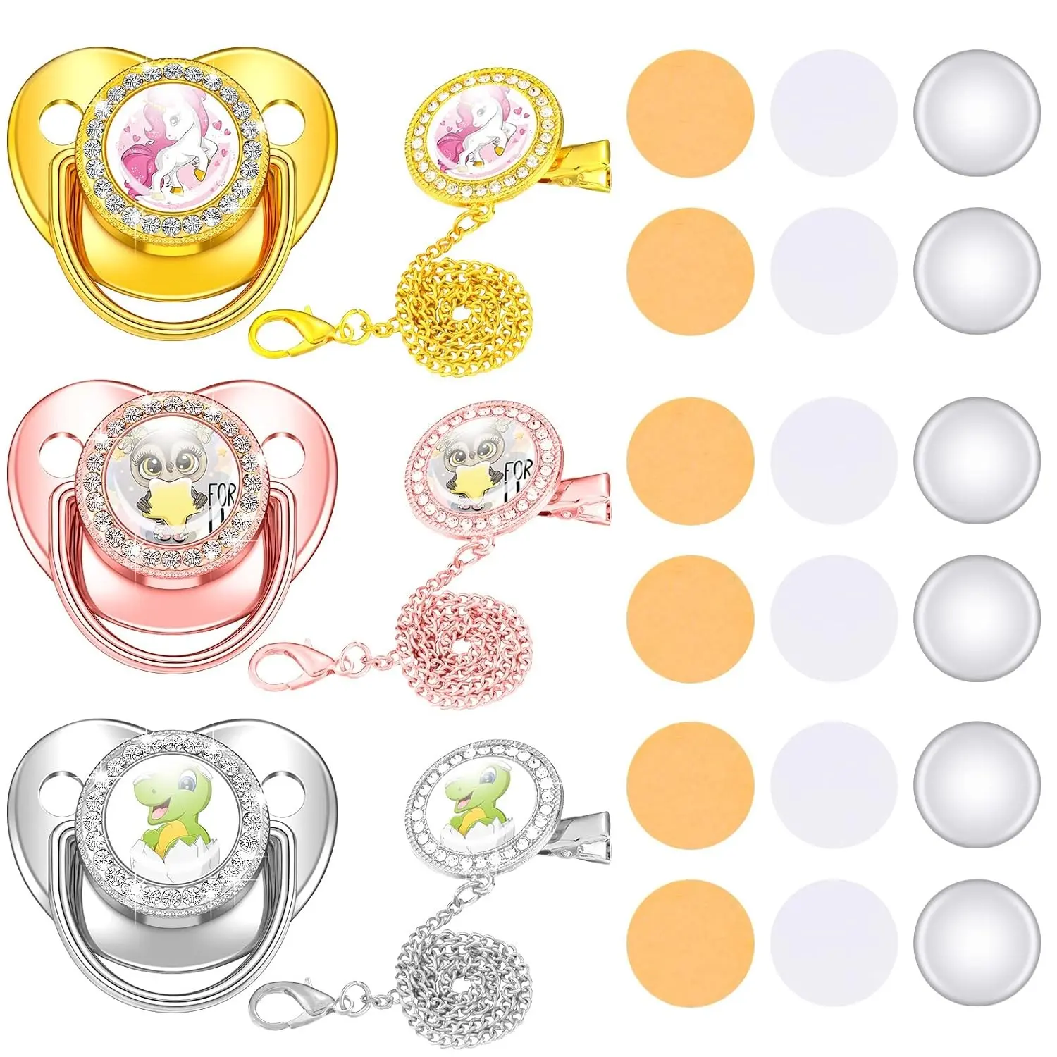 3-Piece Personalized Pacifier Set with Name, BPA-Free, Bling Gold Silver Pink Rose Gold Luxurious Baby Shower Gift for Newborn Boys & Girls(Gift)