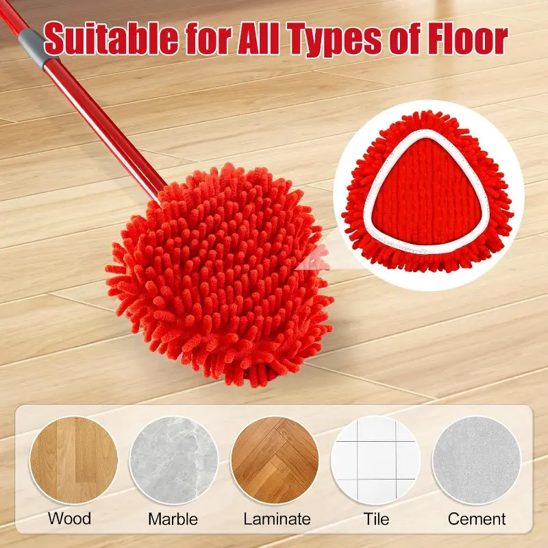 6-Pack Mop Replacement Heads, O-Cedar Mop Head Replacement Parts, Compatible with the O-Cedar RinseClean Wet/Dry Chenille Mop Cover Rotating Mop Replacement Heads, Reusable Red Chenille Dusting Mop Pads, Suitable for Wet and Dry Use