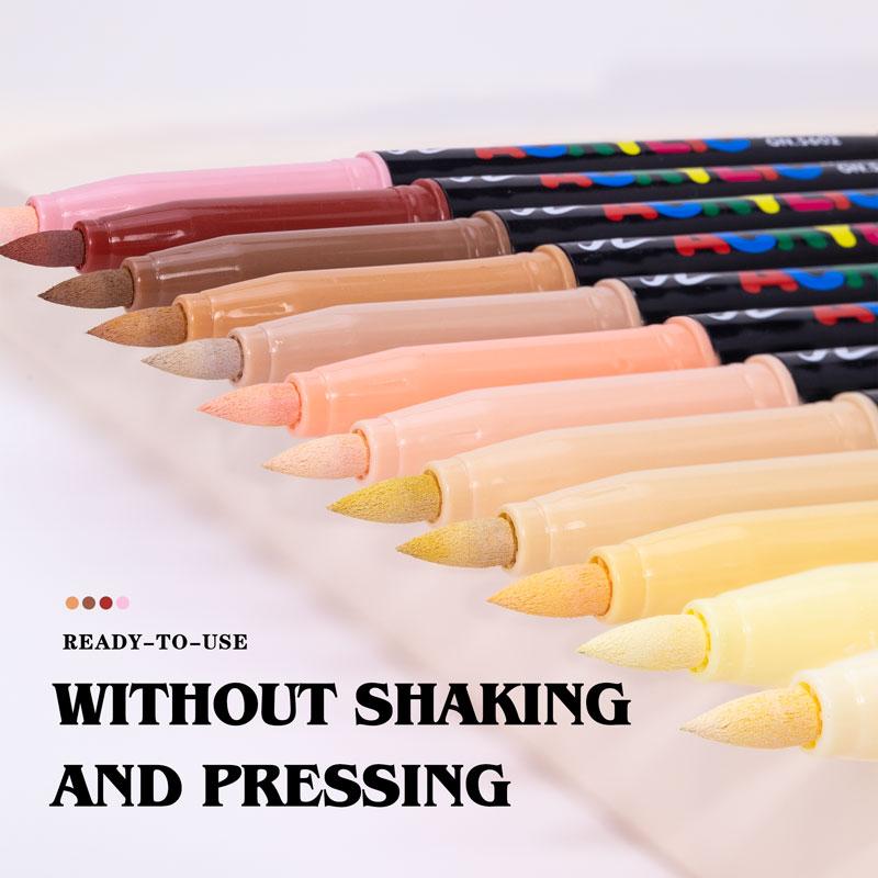 Acrylic Marker Pen Set, 12/24 Colors Straight Liquid Soft Bush Markers Pens, Waterproof Pen Soft Brush Nib Skin Color, for Figure Painting Glass Stone