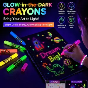 6 Pack Fluorescent Glow Sticks, UV Solidified Glowing Crayons, Bright Fluorescence Under UV Light, Perfect for Parties and DIY Crafts
