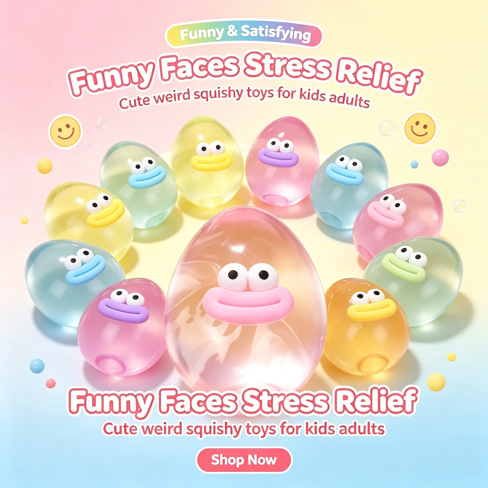 Clear Jelly Texture Funny Ugly Face Squishy Squeeze Toys, Glossy Transparent Jiggly Gel Stress Relief Fidget Balls, Soft Slow Rebound Decompression Squishies, Cute Goofy Mouth Sensory Toy for Anxiety Boredom Relief, Portable Fun Novelty Gift for Teens Adu