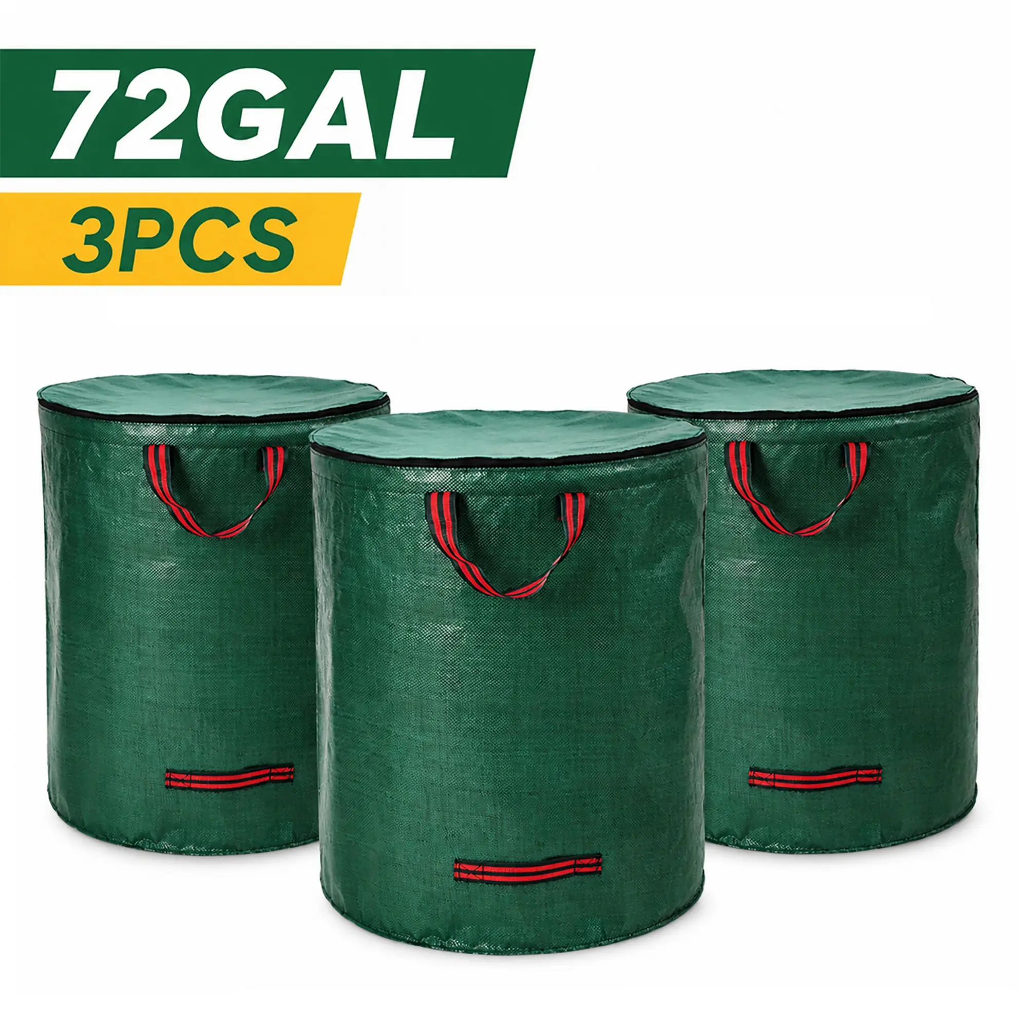 72 Gallon Reusable Garden Waste Bags with Lid - 3/4 Pack Heavy Duty PP Yard Leaf Bags for Lawn Debris, Large Collapsible Outdoor Garbage Bags for Collection, Grass Clippings & Curbside Pickup