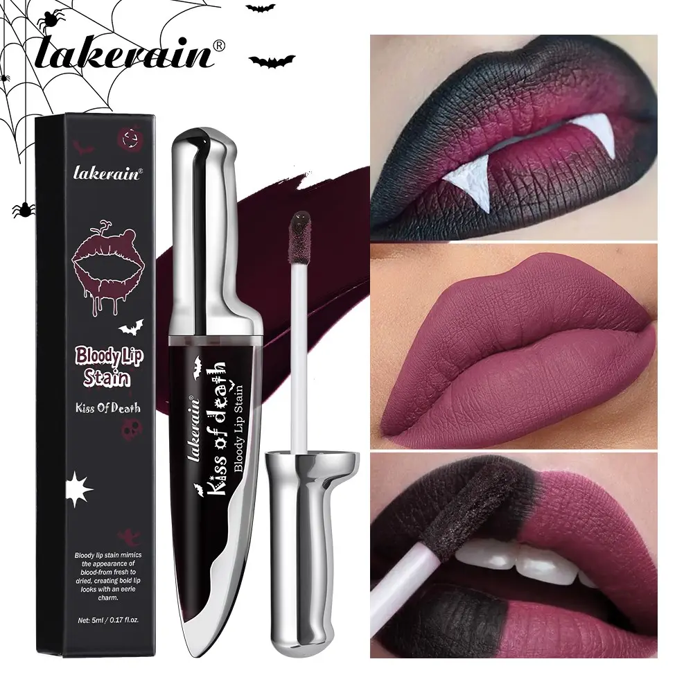 Death Kiss Lip Gloss Halloween Makeup, Non-Sticky Liquid Lip Color, Perfect for Festive Looks, Long-Lasting & Vibrant Finish
