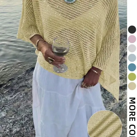 Plus Size New Fashion Elegant Knit Top, Multifunctional Solid Knitwear, Fashion Knitwear Clothing, Hollow Out Design, Lightweight Loose Cover-Up Top for Women, All-Season Womenswear